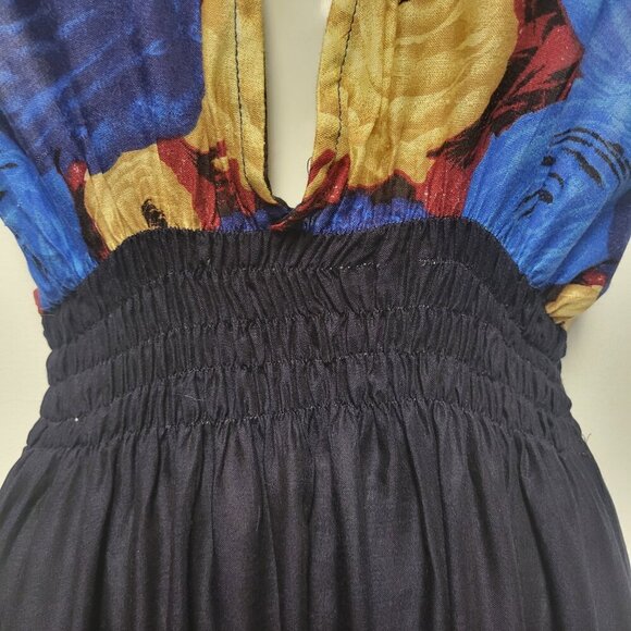 Halter Colorful Dress Summer Halter Dress in Blue and Beige Floral Print - Picture 4 of 16